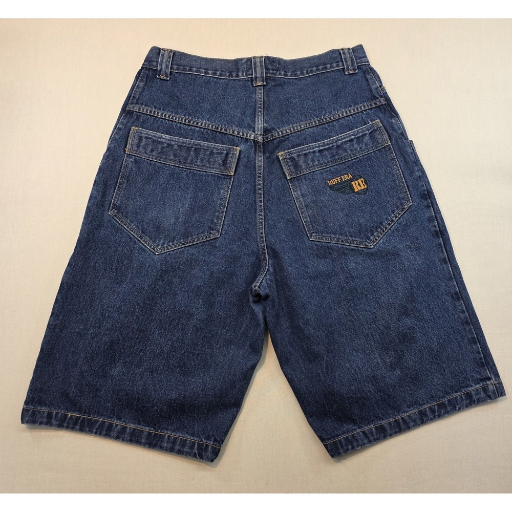 RUFF ERA DAZO Denim Shorts 36 USA Made Embroidered RE Logo Y2K Streetwear